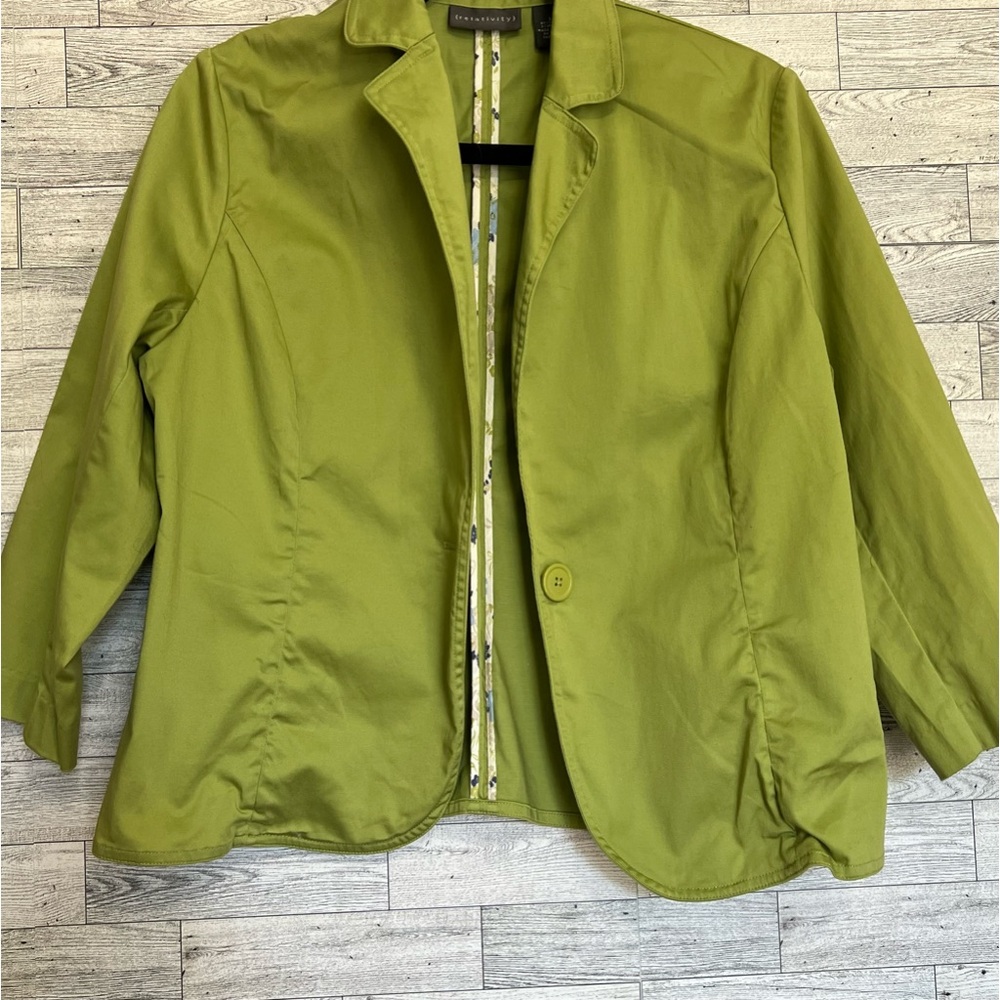 Relativity Women's Jacket Size-Large‎ Bright Green Cotton Blend 3/4 Sleeves